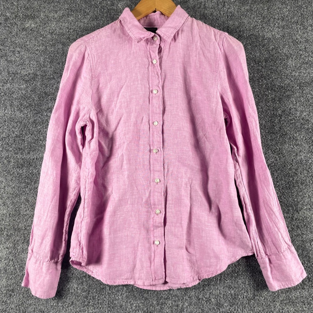 J Crew Shirt Womens 8 Pink Baird McNutt Irish Linen Slim Button Down Long Sleeve